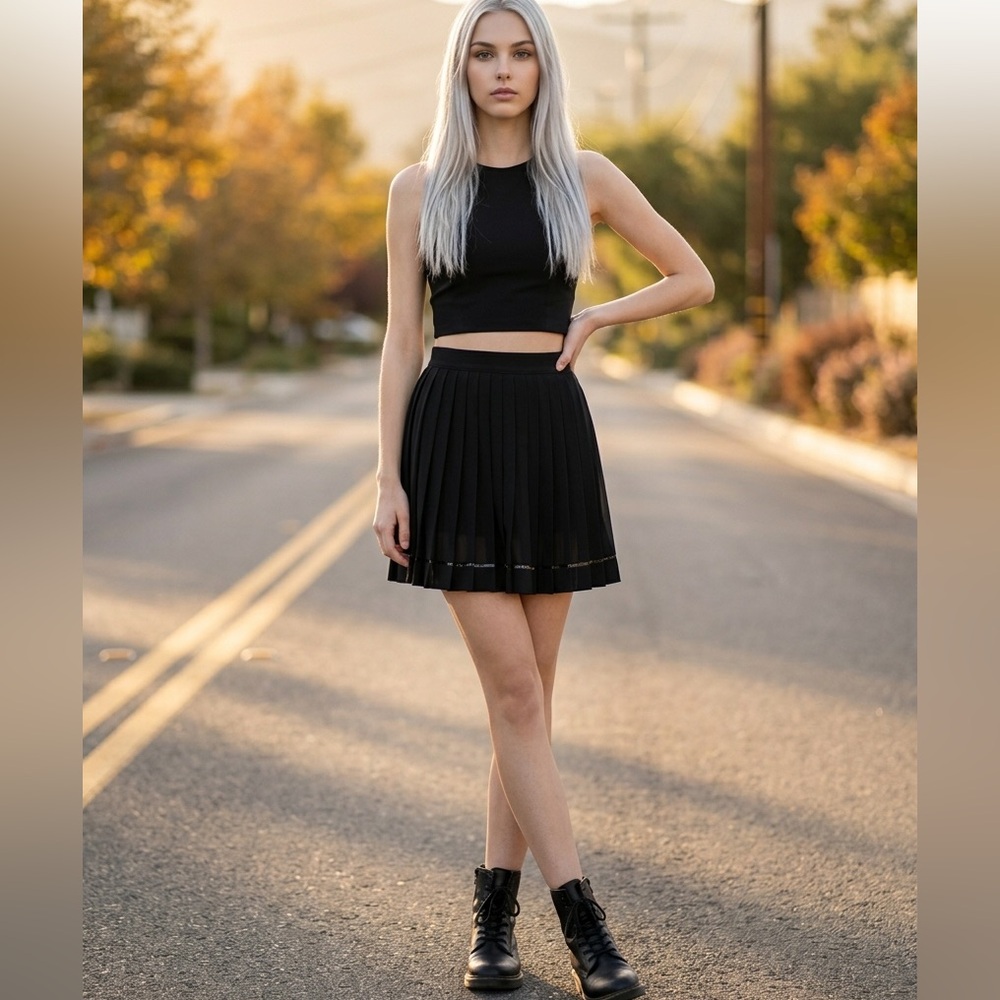 New Authentic Versace Pleated Silk Georgette Skirt in Black